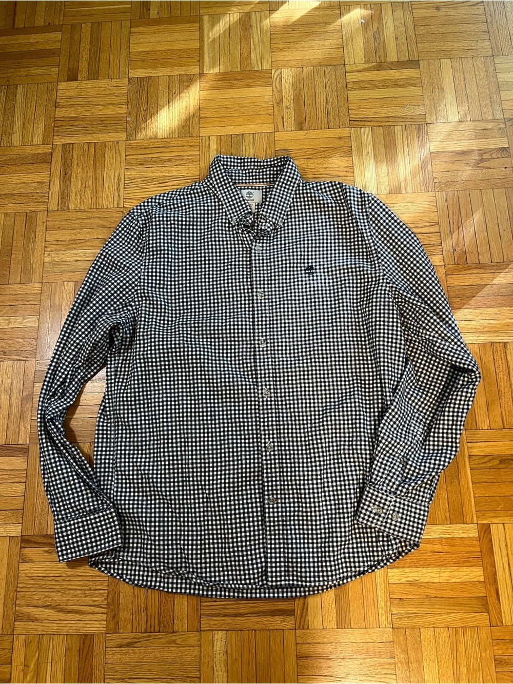 Gorpcore workwear Timberland Black & White Gingham Button-Down Shirt XL slim fit